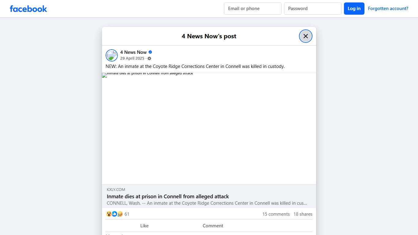 4 News Now - NEW: An inmate at the Coyote Ridge... Facebook